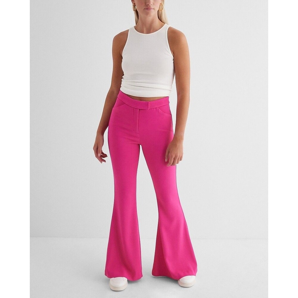 EXPRESS Neon Pink Hight Waisted Wide Flare Pants Womens Size 8S 8 Short